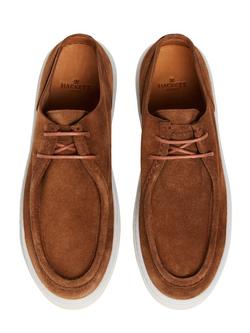 Hackett London Suede Lace Up Moccasin Shoes, Nut Brown - view 2, Nut Brown