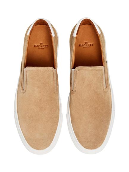 Hackett London Idol Suede Slip On Shoes - view 2, Stone Beige