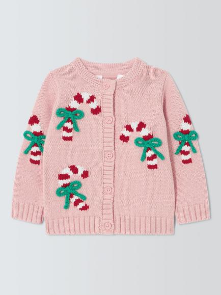 John Lewis Baby Candy Cane Cardigan, Pink Multi, Pink Multi