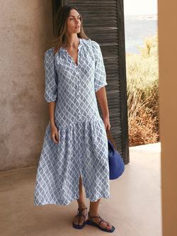 NRBY Anais Gauze Linen Dress, Blue/Multi - view 2, Blue/Multi