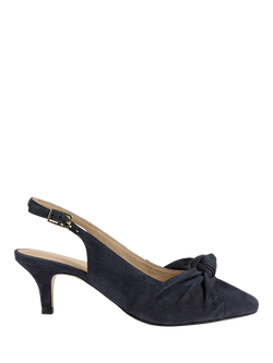 Jones Bootmaker Zia Leather Bow Detailed Slingback Sandals, Navy Blue