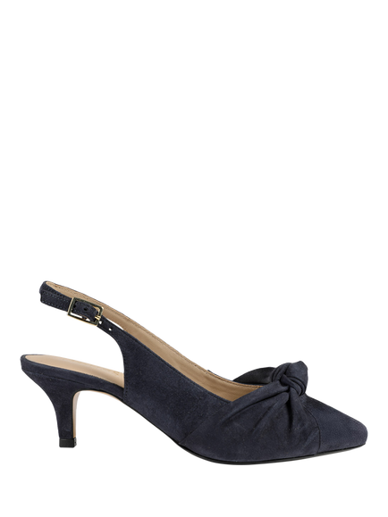 Jones Bootmaker Zia Leather Bow Detailed Slingback Sandals, Navy Blue