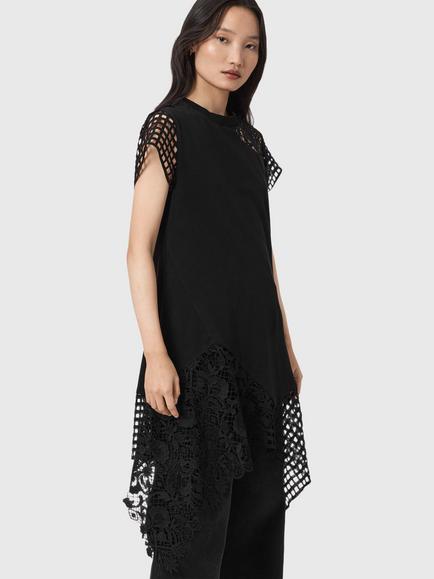 AllSaints Zala Hanky Hem T-Shirt Dress, Black, Black