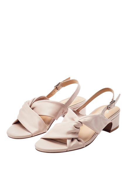 Moda in Pelle Macarena Leather Block Heel Sandals - view 2, Nude