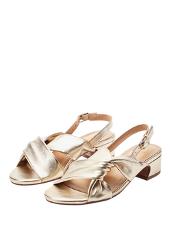 Moda in Pelle Macarena Leather Block Heel Sandals, Gold - view 2, Gold