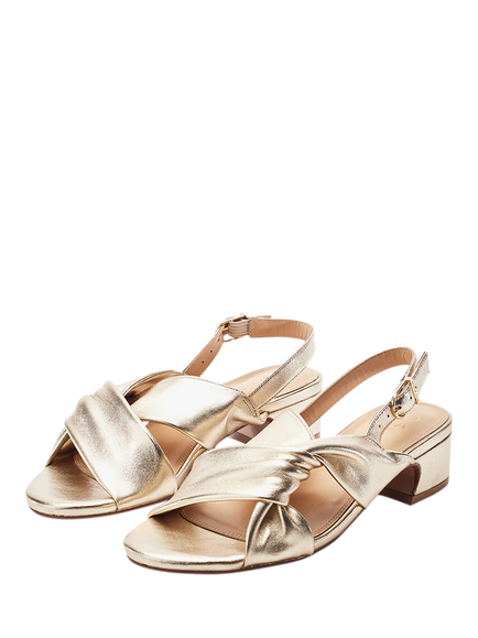 Moda in Pelle Macarena Leather Block Heel Sandals, Gold - view 2, Gold