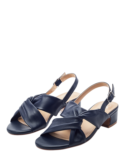 Moda in Pelle Macarena Leather Block Heel Sandals, Navy - view 2, Navy