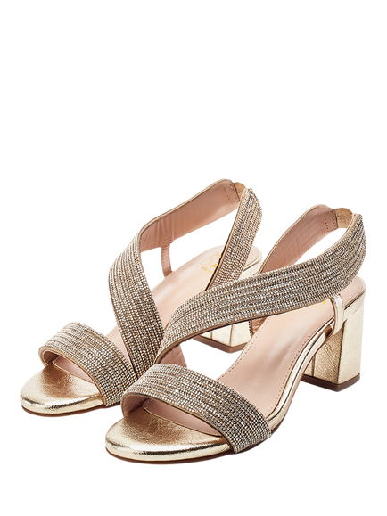 Moda in Pelle Nikkia Embellished Block Heel Sandals - view 2, Gold