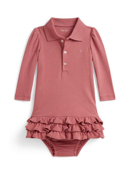 Ralph Lauren Baby Cotton Interlock Ruffle Polo Dress and Bloomers Set, Canvas Pink, Canvas Pink