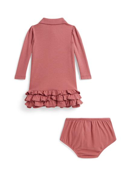 Ralph Lauren Baby Cotton Interlock Ruffle Polo Dress and Bloomers Set, Canvas Pink - view 2, Canvas Pink