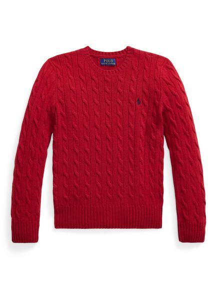 Polo Ralph Lauren Kids' Cable Knit Crew Neck Jumper,  Fireside Red/C0097, Fireside Red/C0097