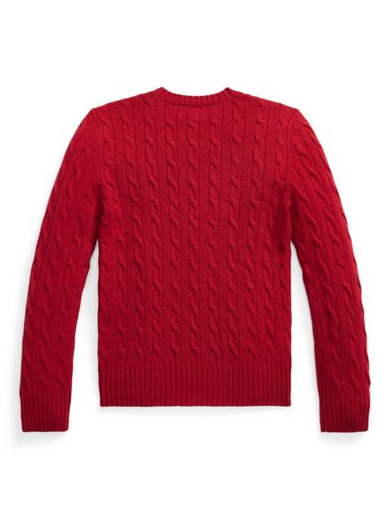 Polo Ralph Lauren Kids' Cable Knit Crew Neck Jumper,  Fireside Red/C0097 - view 2, Fireside Red/C0097