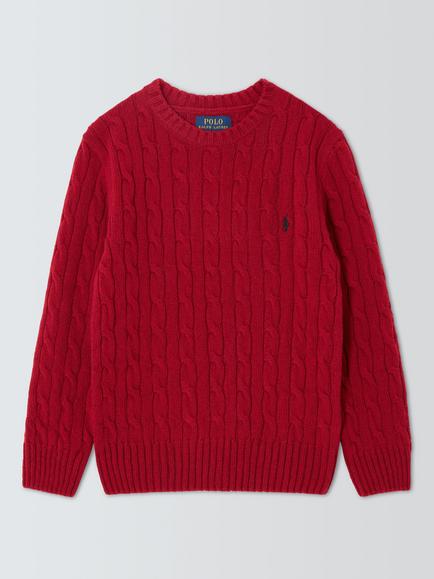 Polo Ralph Lauren Kids' Cable Knit Crew Neck Jumper, Fireside Red, Fireside Red