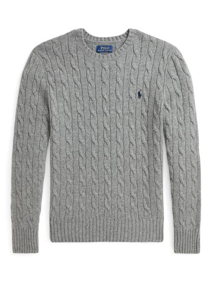 Polo Ralph Lauren Kids' Wool Blend Cable Knit Sweater, Fawn Grey Heather