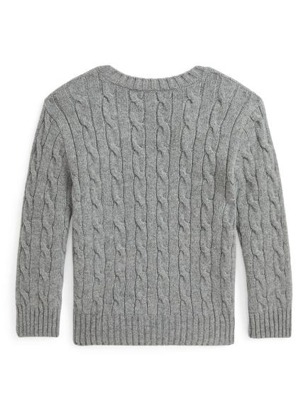Polo Ralph Lauren Kids' Wool Blend Cable Knit Sweater, Fawn Grey Hthr/Navy - view 2, Fawn Grey Hthr/Navy