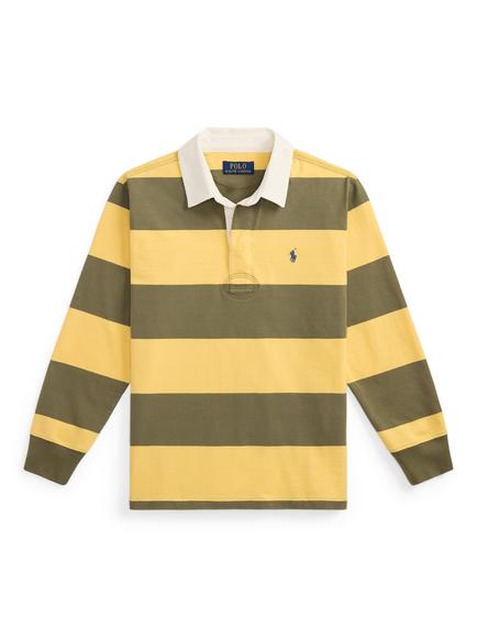 Polo Ralph Lauren Kids' Long Sleeve Stripe Rugby Shirt, Beach Yellow/Olive, Beach Yellow/Olive