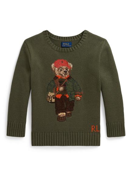 Polo Ralph Lauren Crew Neck Bear Jumper, Cruise Olive, Cruise Olive