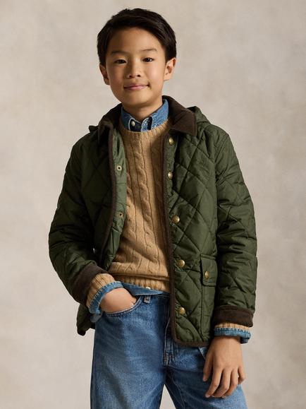 Polo Ralph Lauren Kids'  Water-Repellent Cord Barn Jacket, Company Olive/C8496, Company Olive/C8496