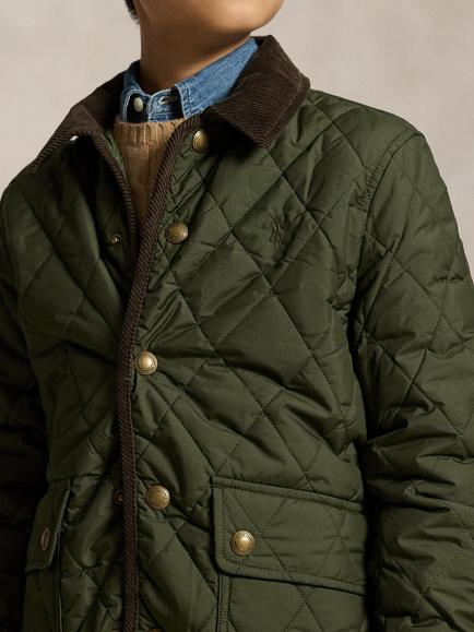 Polo Ralph Lauren Kids'  Water-Repellent Cord Barn Jacket, Company Olive/C8496 - view 2, Company Olive/C8496
