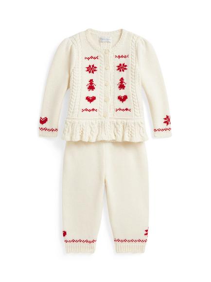 Ralph Lauren Baby Festive Jumper and Trousers Set, Cream, Clubhouse Cream