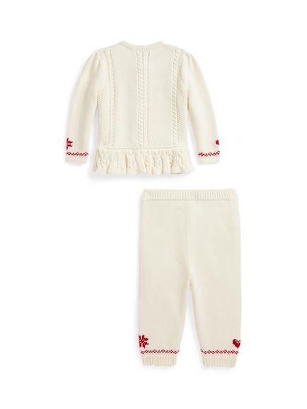 Ralph Lauren Baby Festive Jumper and Trousers Set, Cream - view 2, Clubhouse Cream