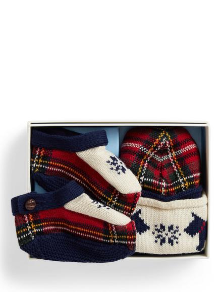 Ralph Lauren Baby Jumper, Hat and Booties Set, Navy/Multi - view 2, Refined Navy Multi