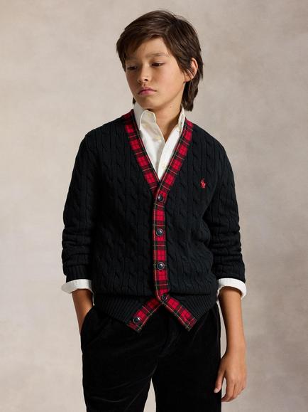 Ralph Lauren Kids' Cable Knit Cardigan, Polo Black Multi, Polo Black Multi