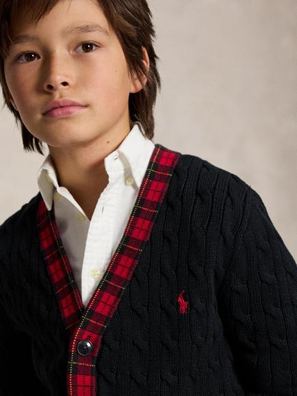 Ralph Lauren Kids' Cable Knit Cardigan, Polo Black Multi - view 2, Polo Black Multi