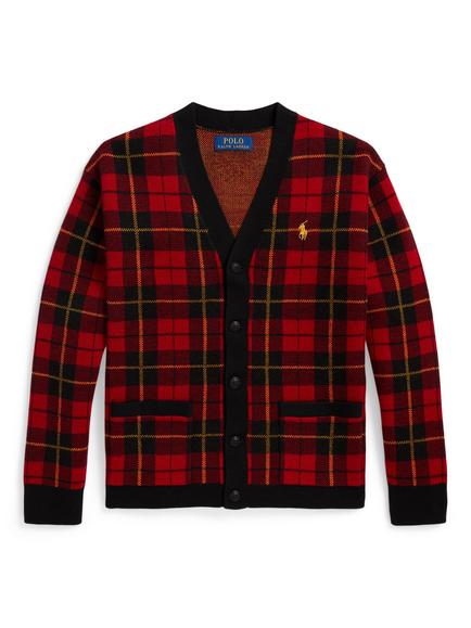 Ralph Lauren Kids' Polo Check Cardigan, Black/Multi, Polo Black Multi