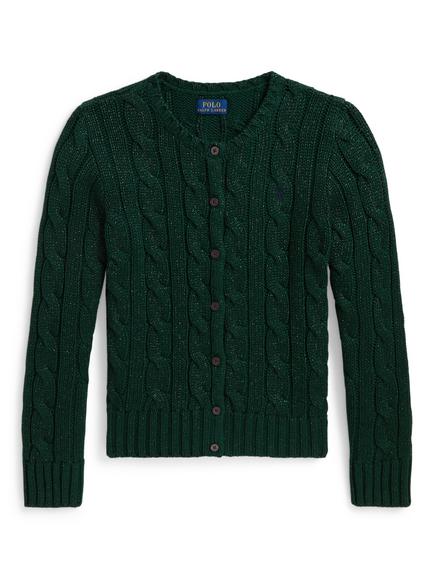 Ralph Lauren Kids' Cable Knit Round Neck Cardigan, Moss Agate, Moss Agate