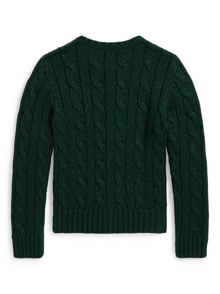 Ralph Lauren Kids' Cable Knit Round Neck Cardigan, Moss Agate - view 2, Moss Agate