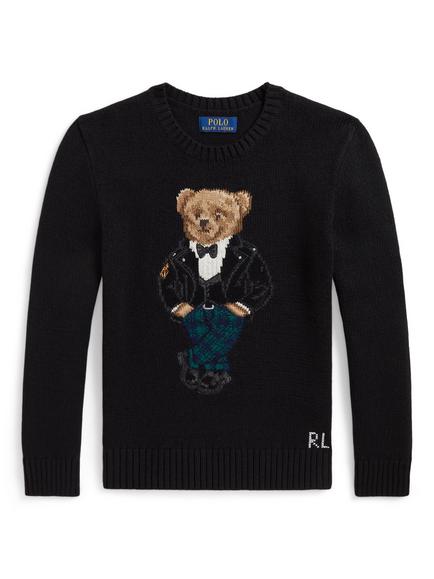 Polo Ralph Lauren Kids' Crew Neck Polo Bear Jumper, Polo Black, Polo Black