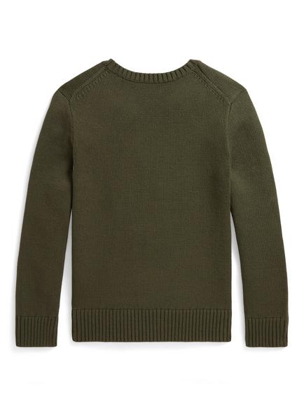 Polo Ralph Lauren Kids' Crew Neck Bear Jumper, Cruise Olive - view 2, Cruise Olive