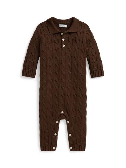 Ralph Lauren Baby Cable Knit Bodysuit, Chocolate Mousse, Chocolate Mousse