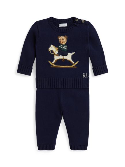 Ralph Lauren Baby Knitted Jumper and Trouser Set, Navy, Refined Navy