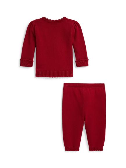 Ralph Lauren Baby Knitted Jumper and Trouser Set, Red/Multi - view 2, Eaton Red Multi