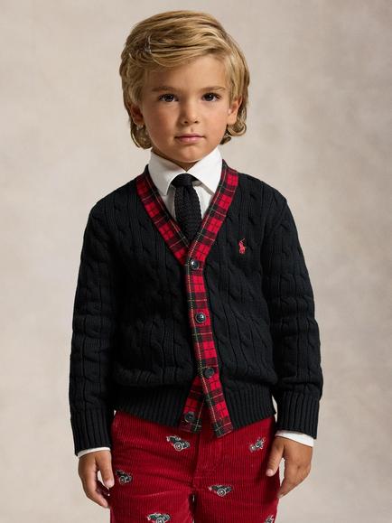 Ralph Lauren Kids' Cable Knit Cardigan, Polo Black Multi, Polo Black Multi