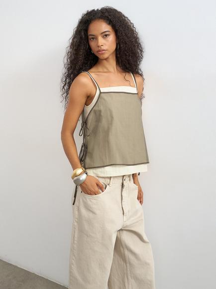 Topshop Double Layer Side Tie Sleeveless Cami Top, Brown/White, Brown/White