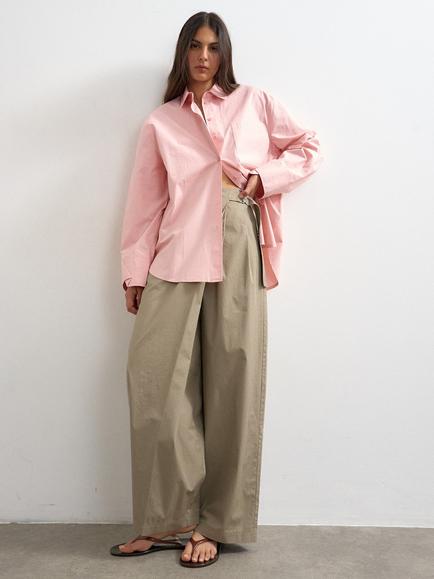 Topshop Wide Leg Wrap Waist Cotton Tech Trousers, Light Brown, Light Brown