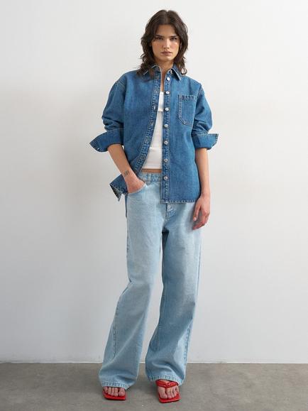 Topshop Oversized Denim Shacket, Blue, Blue
