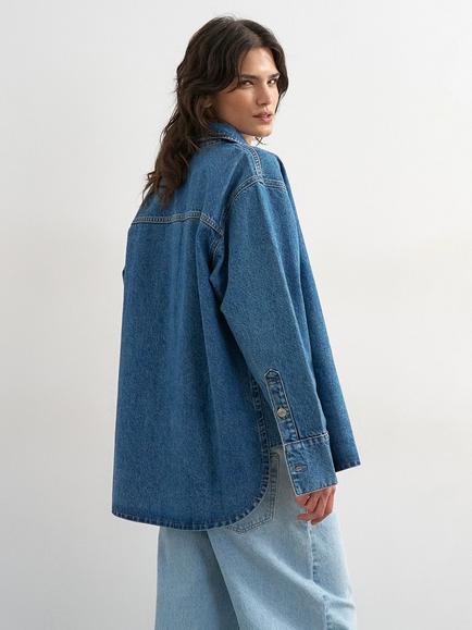 Topshop Oversized Denim Shacket, Blue - view 2, Blue