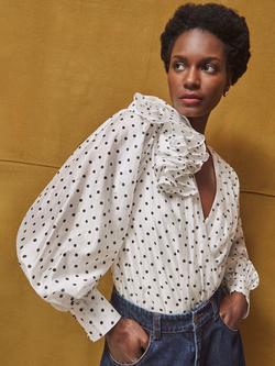Ro&Zo Spot Frill Blouse Bodysuit, White, White