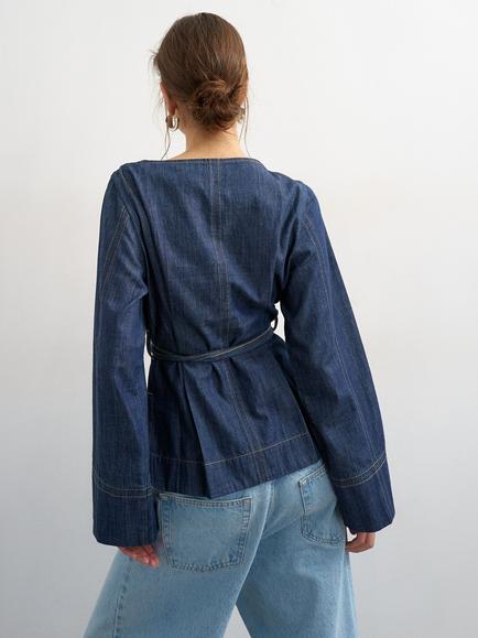Topshop Belted Denim Tunic Top, Dark Blue - view 2, Dark Blue