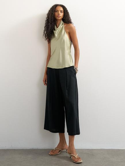 Topshop Sleeveless Halterneck Satin Top, Sage Greenn Top, Sage Green
