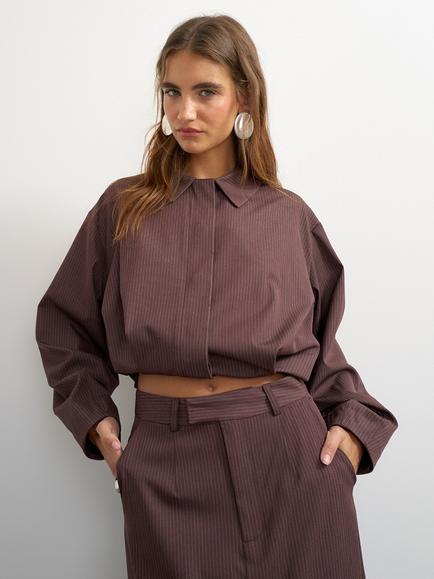 Topshop Cropped Striped Bomber Jacket, Chocolate, Chocolate