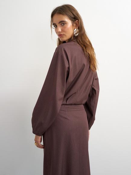 Topshop Cropped Striped Bomber Jacket, Chocolate - view 2, Chocolate
