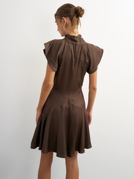 Topshop Flippy Hem Cap Sleeve Satin Mini Dress, Chocolate - view 2, Chocolate