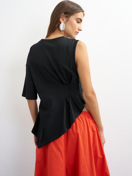 Topshop Pleat Detail One Shoulder Cotton T-Shirt, Black - view 2, Black