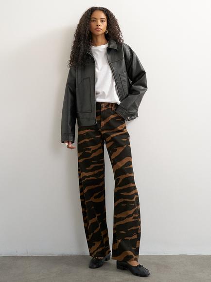 Topshop Zebra Print Barrel Leg Jeans, Brown/Multi, Brown Multi