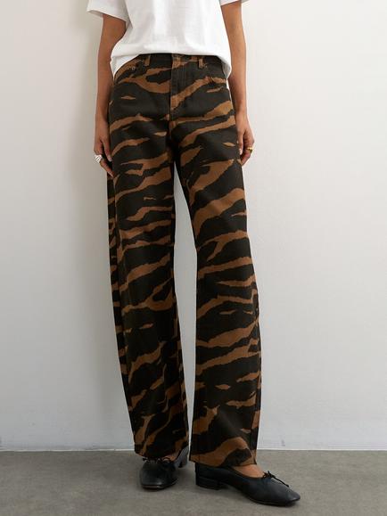 Topshop Zebra Print Barrel Leg Jeans, Brown/Multi, Brown Multi